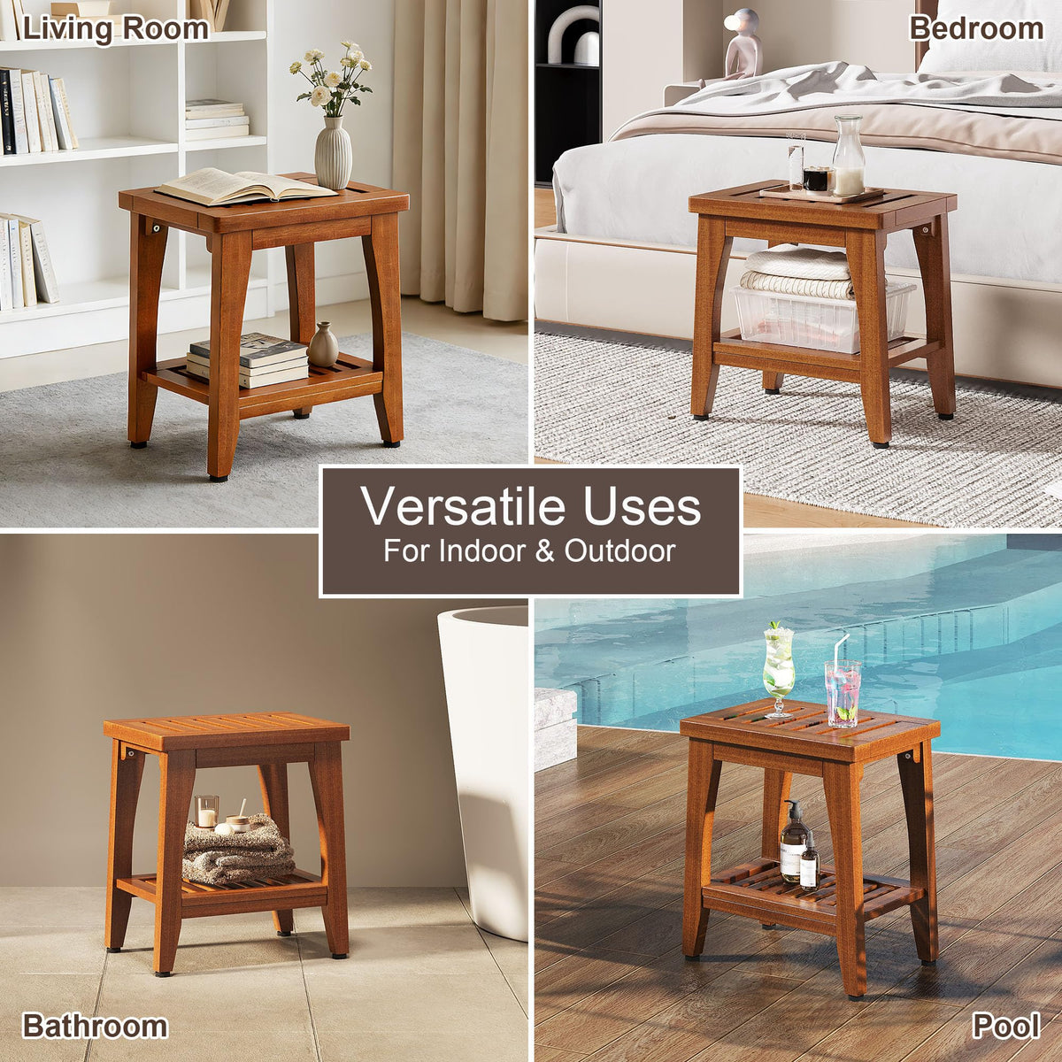 Teak Shower Bench with Shelf